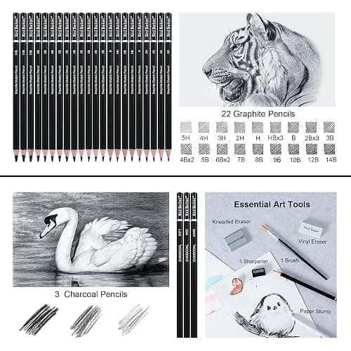 Kird Barken 70 PCS Art Supply Drawing Set, Pro Art Supplies with Tutorial,Colored, Graphite, Charcoal, Watercolor & Metallic Pencil, for Artists Adults Teens Beginner thumbnail 5