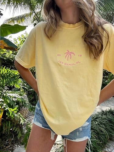 Vintage Oversized Flower Graphic Tees Cute Surfboard Palm Baggy T-Shirts Summer Preppy Beach Tops Teen Girls Clothes thumbnail 2