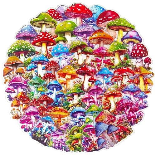 Ychsring Colorful Mushroom Stickers - 50 Pcs Clear PET Mushroom Aesthetic Stickers for Scrapbooking, Journaling, Junk Journal, Scrapbook Supplies - Waterproof Transparent for Resin, Crafts Decorative - Image 1