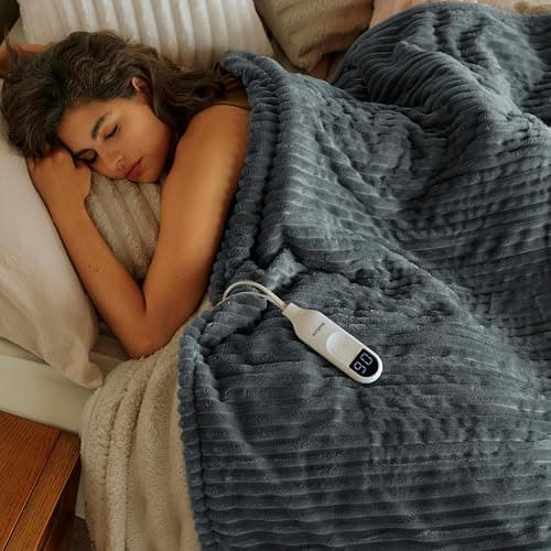 Bedsure GentleSoft Heated Blanket Electric Throw - Soft Ribbed Flannel Electric Blanket, Heating with 4 Time Settings, 6 Heat Levels, 3 hrs Timer Auto Shut Off, Gifts for Grandma (50x60 inches, Grey) thumbnail 8