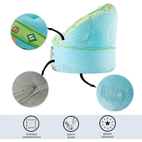 Idea Nuova Cocomelon Blue Round Bean Bag Chair for Kids, Ages 3+, Large thumbnail 7