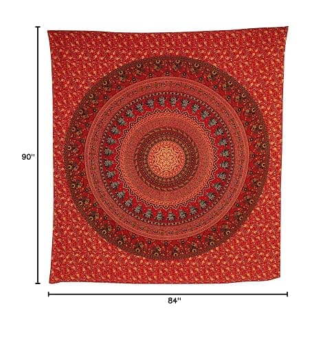Bless International Indian-hippie-gypsy Bohemian-psychedelic Cotton-mandala Wall-hanging-tapestry-multi-color Large-mandala Hippie-tapestry (Golden Red, Queen (84x90Inches)(215x230Cms)) thumbnail 8
