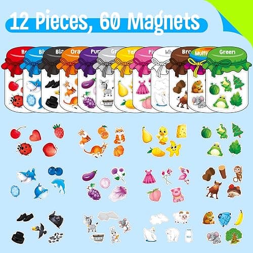 12 Pieces Magnetic Color Sorting Toys, 60 Color Magnets Educational Refrigerator Whiteboard for Baby Toddlers Kids Magnets thumbnail 3