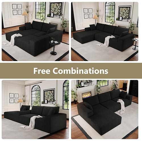 108”Modular Sectional Sofa, 4 Seat Cloud Sectional Couch for living Room with Deep Seat, Modern L-Shape Couch with Oversized Chaise, Upholstered Couches with Waist Pillows, No Assembly Required(Black) thumbnail 3