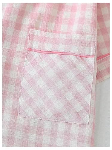 Verdusa Women's Plaid 2 Piece Cute Pajama Sets Short Sleeve Button Down Shirts with Shorts Loungewear thumbnail 4