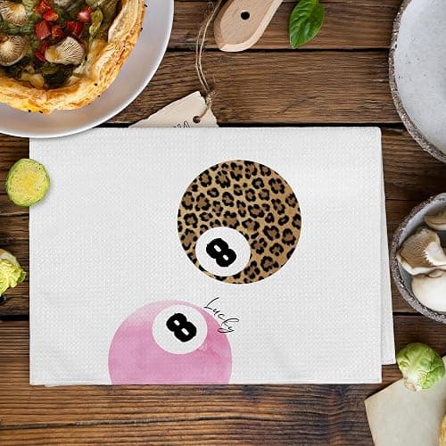 XNXLDYLH Trendy Leopard Cheetah Print Poker Lucky 8 Ball Bathroom Home Decor, Preppy Pink Leopard Decor Dish Hand Tea Towels for Bathroom Sets of 4, Cheetah Kitchen Towels and Dishcloths, 16x24 Inch thumbnail 4