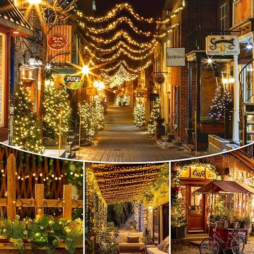 Brightown Solar Christmas Lights Outdoor, 19.6Ft 240 LED String Lights for Outside with 8 Modes, Solar Cluster Twinkle Lights Waterproof for Yard Fence Balcony Party Xmas Tree Decorations, Warm White thumbnail 6