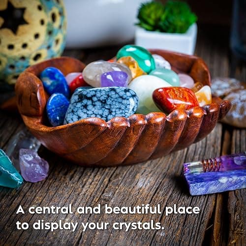 Curawood Carved Hands Offering Bowl - Crystal Holder for Stones, Rock Collection Holder, Crystal Display Storage Tray, Wooden Hands Bowl for Keys - Rock Display Case for Shelf, Stand, Altar Decor (M) thumbnail 4