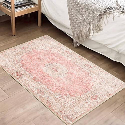 Castage Small Rugs 2x3,Pink Rug for Entryway Bathroom Entrance Doormat | Boho Vintage Bohemian Distressed Washable Accent Floor Throw Carpet Non Slip for Bedroom Kitchen,Blush thumbnail 4