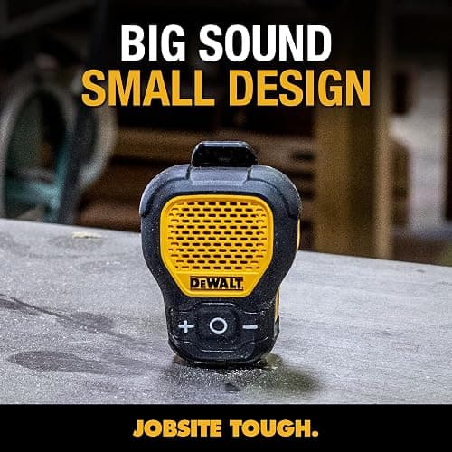 DEWALT Wearable Bluetooth Speaker (Updated Version), Clip-On Wireless Jobsite Pro Water-Resistant Portable Speaker (Non-Magnetic), Built-in Mic for Hands-Free Music/Calls, Bluetooth Speaker (Yellow) thumbnail 6