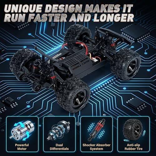PLAYFLEA RC Car for Adults,RC Truck,4WD Off Road Monster Truck RC, 1:18 RC car,2 Batteries, LED Lights, All Terrain Waterproof RC Truck for Beginners&Boys. thumbnail 4
