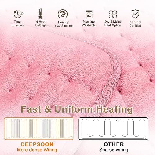 Deepsoon Heating Pad,Electric Heating Pads for Back,Neck,Moist Heating Pad for Abdomen Shoulder Knee Legs,Dry/Moist Heat&Auto Shut Off,Fathers Day Dad Gifts for Men Birthday,BabyPink,24x20 Inch thumbnail 5