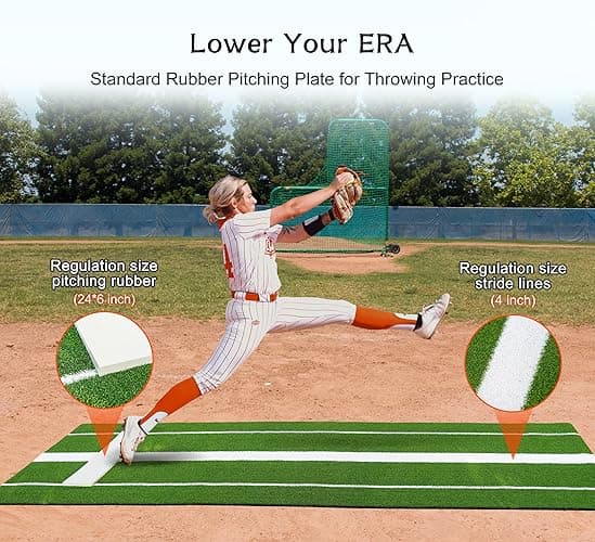 KuiBonu 2024 Upgraded Version Softball Pitching Mat with Rubber, Denser Antifade Turf, Antislip Rubber Bottom, 10' X 3' Softball Pitching Mound for Outdoor and Indoor thumbnail 5