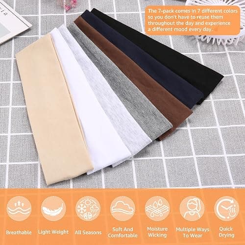 DiyJibb Headbands for Women, Stretchy Non Slip Soft Cotton Cloth Hair Bands for Sports, Workout, Yoga and Running, 7pcs thumbnail 3