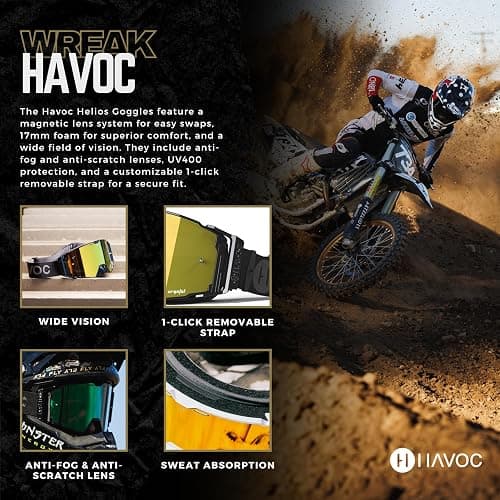 Havoc Racing Helios Goggles - For Motocross, Dirt Biking, ATV, & UTV - UV Blocking Anti-Fog Goggles thumbnail 4