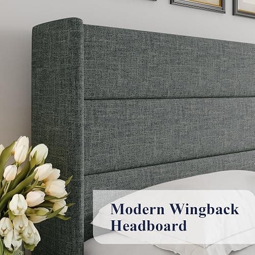 Allewie Queen Size Lift Up Storage Bed, Modern Wingback Headboard, Hydraulic Support, No Box Spring Needed, Dark Grey thumbnail 4