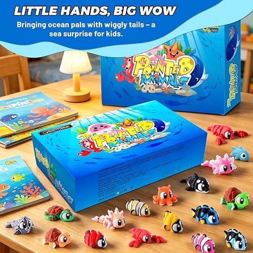 Cybermaker 24PCS 3D Printed Mini Animals with Storage Plastic Eggs | Ocean Animal with Articulated Fidget Sensory Toys Inside for Party Favors, Classroom Prizes, Birthday Goodie Bag Stuffers thumbnail 7