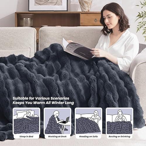 Heated Blanket Twin 62''x 84'', Fast Heating Electric Blanket Ultra-Soft Faux Rabbit Fur with 5 Heat Levels & 5H Auto Shut-Off, Overheat Protection, Machine Washable thumbnail 8