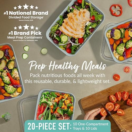 Bentgo Prep - 20-Piece 1-Compartment Reusable Meal Prep Containers with Lids, PFAS & BPA Free Materials, Durable, Microwave, Freezer, & Dishwasher Safe To Go Food Storage (Mint) thumbnail 3