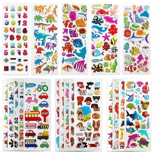 SAVITA 3D Stickers for Kids & Toddlers 500+ Puffy Stickers Variety Pack for Scrapbooking Bullet Journal Including Animal, Numbers, Fruits, Fish, Dinosaurs, Cars and More… - Image 1