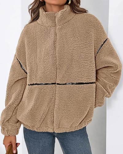 KIRUNDO Sherpa Jacket Women Fleece Oversized Zip Up Winter Coats Fall Jackets Faux Fur Warm Outwear 2025 Fashion Clothing thumbnail 6