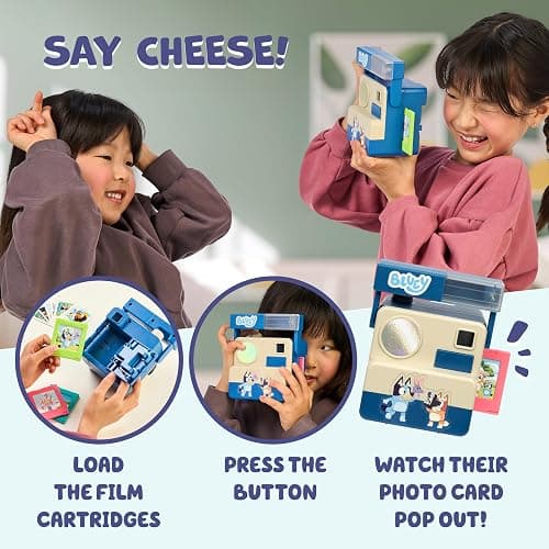 Bluey Chikit Chikit Pretend Camera, 10 Photo Cards, Role Play | 3 pop-out film cartridges, no batteries needed; toddler toy camera for kids ages 3+, birthday gift thumbnail 4