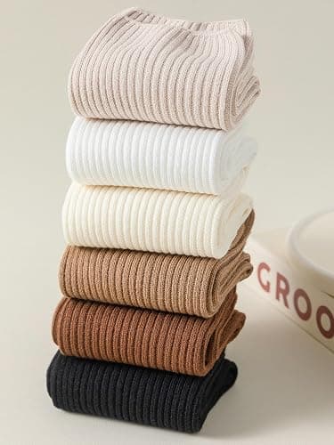 Flydo 6 Pack Women's Crew Socks - Cotton, Cute Casual Athletic Soft Aesthetic thumbnail 5