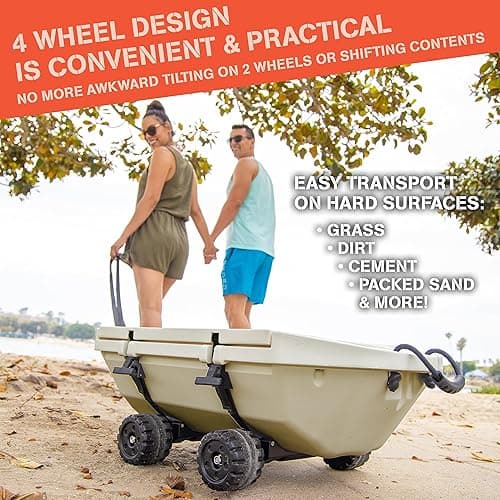 CUDDY Crawler Cooler with Wheels – 40 QT Amphibious Floating Cooler and Dry Storage Vessel - Orange, Navy, Tan, or White - Tan thumbnail 3