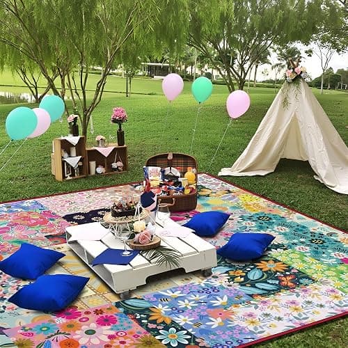 Supfitness Extra Large Picnic Blankets Waterproof Foldable (80 "x 80") Beach Blanket Waterproof Sandproof,3-Layer Thicking Mat Outdoor Packable Camping Blanket(Bohemian) thumbnail 6