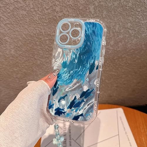 Pretaco for iPhone 14 Plus Case, Blue Dolphin Pattern Design,Glitter Sparkling Laser Case,2-in-1 with Beaded Wrist Strap,Soft TPU Frame, Shockproof and Anti-Shock, Suitable for Women & Girls thumbnail 5