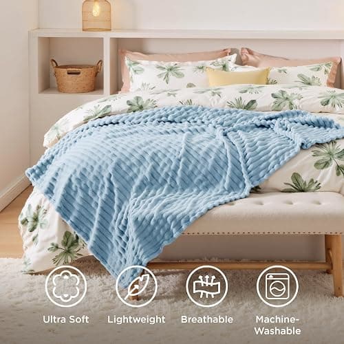 Bedsure GentleSoft Blue Fleece Blanket for Couch - Cozy Soft Blankets for Women, Cute Small Throws for Girls, Spring Decorations for Home, Light Blue, 50x60 Inches thumbnail 6