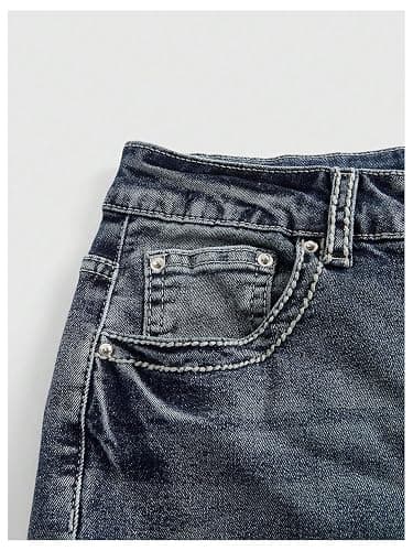 WDIRARA Women's Goth Punk Rhinestone Embroidered Flare Jeans Bootcut Denim Pants thumbnail 4