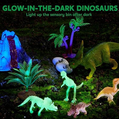 Klever Kits Dinosaurs Sensory Bin Toys for Toddlers with Glow in The Dark Dinosaurs, Sandbox with Lid Sand, Preschool Learning Activities Gifts for Boys Girls Age 3+ - Dinosaur thumbnail 3