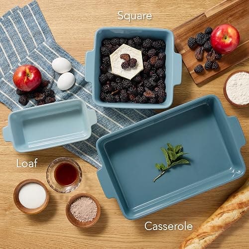 Best Choice Products Set of 3 Large Serving Trays, Party Platters and Ceramic Non-Stick Bakeware For Appetizers, Charcuterie, Snack, Dessert, Casserole, Sour Dough Bread Loaf - Cornflower Blue thumbnail 4