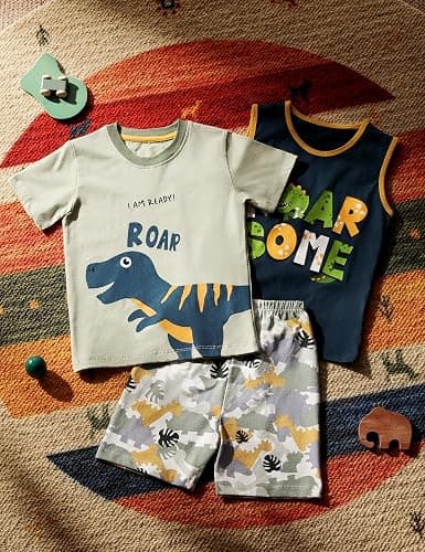 Unnivoll Boys Summer Outfits 100% Cotton Toddler Boy Clothes 3 Piece T-Shirt Tank Top and Shorts Clothing Sets 2-6Y thumbnail 6
