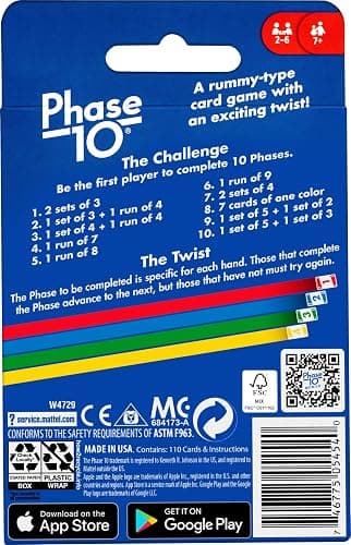 Mattel Games Phase 10 Card Game with 108 Cards, Great Game for Kids, Family or Adult Game Night, Ages 7 Years and Older thumbnail 6