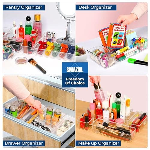 SMAZIUL 14 Pcs Clear Drawer Organiser with 4 sizes Desk Organizer ideal for organizing, cosmetics, makeup, jewelry, office supplies, bathroom accessories & much more thumbnail 4