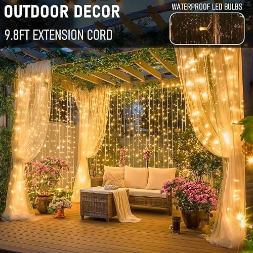 Dazzle Bright 300 LED Curtain Lights, Plug in Fairy Curtain Lights for Bedroom, Christmas Hanging String Lights Outdoor for Window Backdrop Wall Wedding Patio Indoor Dorm Party Decor, Warm White thumbnail 5