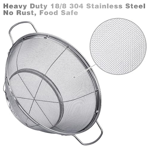 3 Pack 18/8 Stainless Steel Colander Sieves(5-Quart, 4-Quart and 3-Quart), Mesh Strainer Net Baskets with Handles & Resting Base for Strain, Drain, Rinse or Steam thumbnail 4
