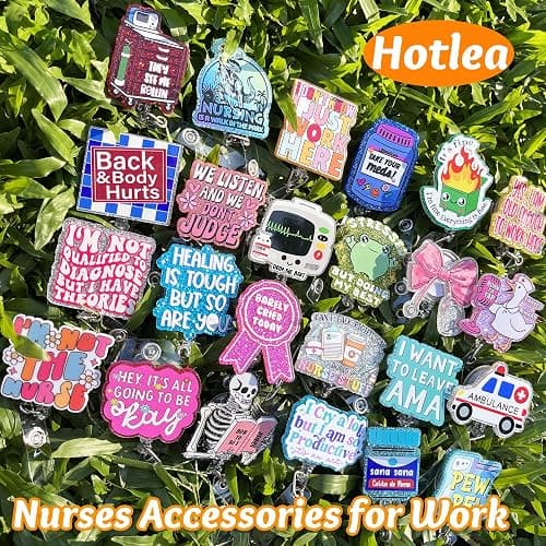 Hotlea 24 PCS Nurse Badge Reels Bulk Funny Badge Holders Retractable Clip Cute Nursing Pharmacy Medical Asssitants RN LPN CNA Badge Buddy Accessories for Work thumbnail 5