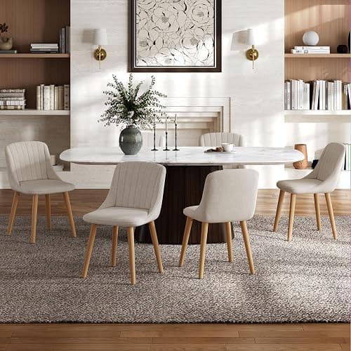 Goeurvant Dining Chairs Set of 4 Polyester Chairs for Living Room with Wood Legs Upholstered Kitchen Chair, Beige thumbnail 8