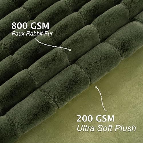 Touchat Faux Fur Blanket Twin Size, Luxury 1000GSM Ultra Thick Warm Rabbit Blanket for Couch Bed Sofa, 3D Checkered Pattern Soft Winter Heavy Minky Blankets for Women Christmas Birthday Gift, Green thumbnail 2