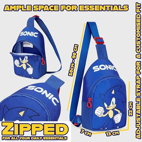 Sonic The Hedgehog Crossbody Bag with Zipped Compartment & Adjustable Strap, Sling Bag Daypack - Gamer Gifts thumbnail 6