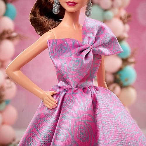 Barbie Signature Birthday Wishes Doll, Collectible Fashion Doll in Satiny, Pink Dress with Wavy Brown Hair and Giftable Packaging thumbnail 4
