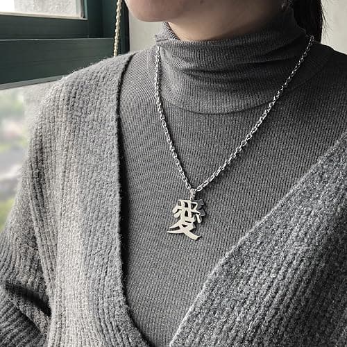 Love Kanji Necklace Japanese Stainless Steel 愛 Chinese Character Pendant thumbnail 5