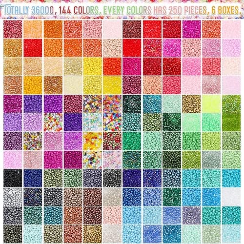 EuTengHao Perles de rocaille en verre de 3mm pour kit de fabrication de bracelets, 8/0 petites perles pour bracelet, collier, bijoux (36000pcs, 144 couleurs) thumbnail 2