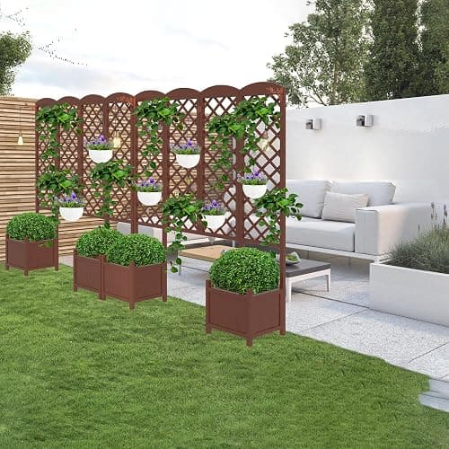 Planter Box with Trellis,72in Tall Outdoor Wooden Raised Garden Bed with Trellis,Patio Balcony Garden Privacy Planter Box for Climbing Plants,Fruits,Vegetables,Flowers,Dark Brown thumbnail 5
