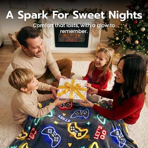 Joiedomi Glow in The Dark Gaming Blanket Gamer Gifts for Boys Age 2 3 4 5 6 7 8 9 10 11 12 Year Old, Soft Cozy Flannel Kids Throw Blanket, Birthday Bedroom Decor Grey 50"×60" thumbnail 4