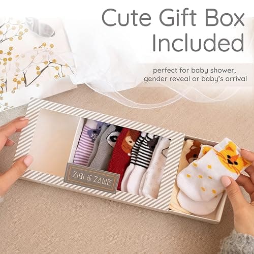ZIRI & ZANE Baby Sock Gift Set - 7 Unique Pairs, Cute & Funny Unisex Newborn Gifts for Baby Showers & Registries thumbnail 4