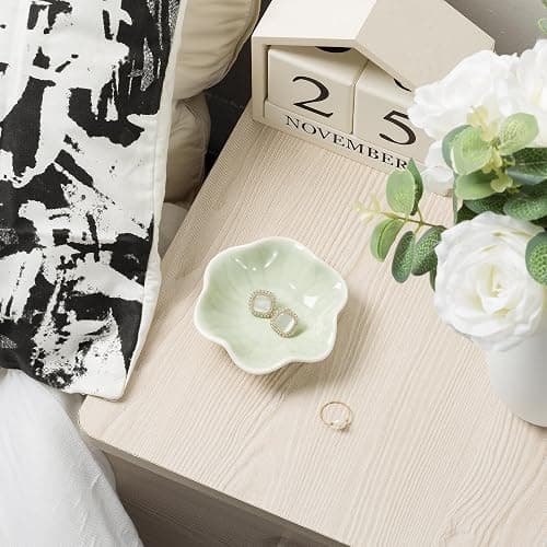 Ceramic Trinket Dish, Ring Tray, Decorative Jewelry Dish for Earrings Necklaces Watch Keys Women (Green Leaf) thumbnail 4